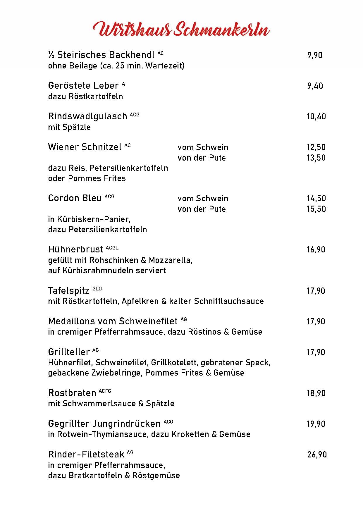 Rudolf Speisekarte Wirtshausschmankerln